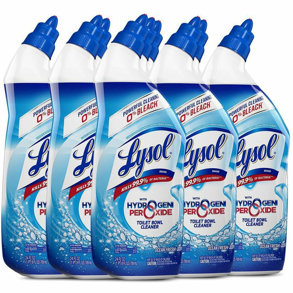 Lysol Hydrogen Peroxide Toilet Cleaner - 24 fl oz (0.8 quart) - Ocean Fresh Scent - Recommended For: Soap Scum Remover - Residue-free, Bleach-free, Antibacterial - Blue - 9 / Carton