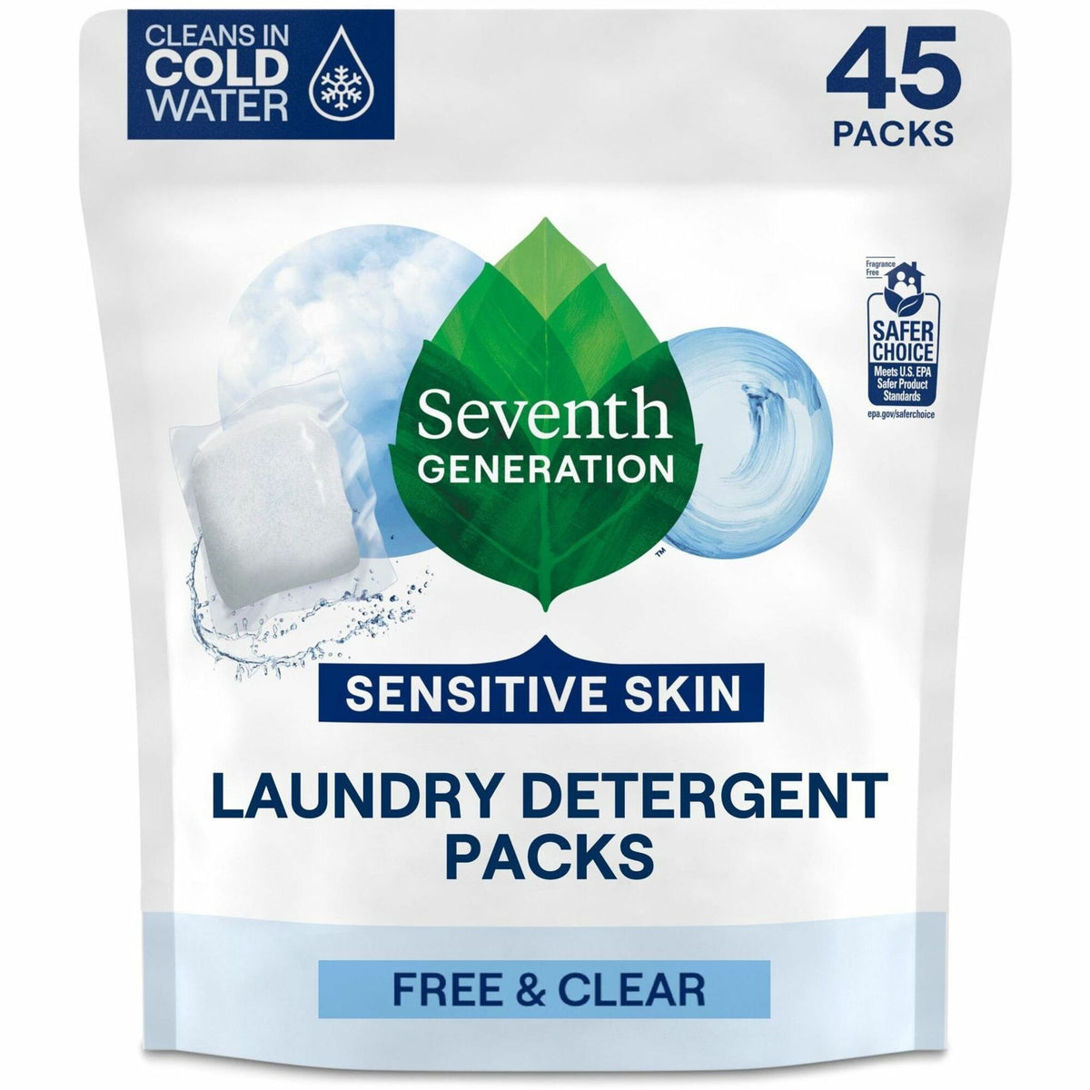 Seventh Generation Laundry Detergent - For Laundry - Citrus & Cedar, Free & Clear Scent - Recommended For: Stain Remover - Non-toxic, Hypoallergenic, Non-irritating, Cruelty-free, Bio-based, Gluten-free, Dye-free, No-mess - White - 45/Pack - 8 / Carton