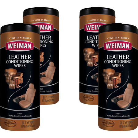 Weiman Products Leather Wipes - For Multipurpose - 8" Length x 7" Width - Pre-moistened, UV Protection - White - 30/Tub - 4 / Carton