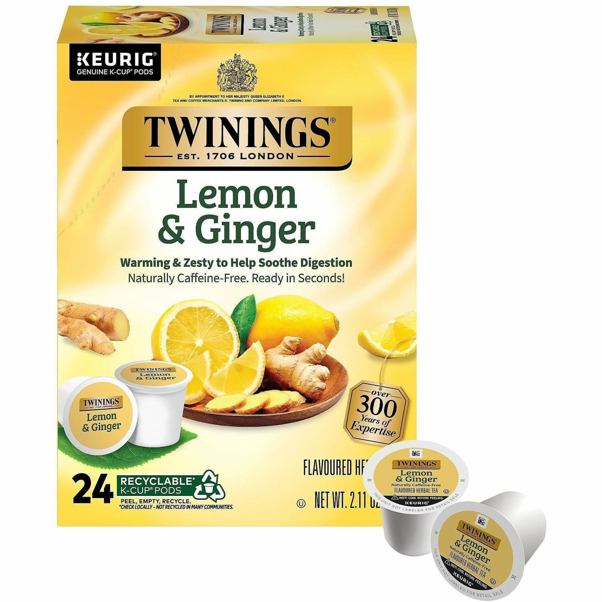 Twinings of London Lemon & Ginger Herbal Tea K-Cup - Herbal Tea - 24 Cup - 24 / Box