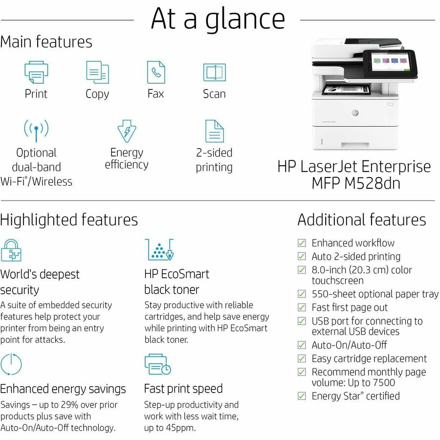 HP LaserJet M528dn Laser Multifunction Printer - Monochrome - Alternate-Image1