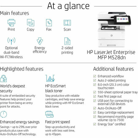 HP LaserJet M528dn Laser Multifunction Printer - Monochrome - Alternate-Image1