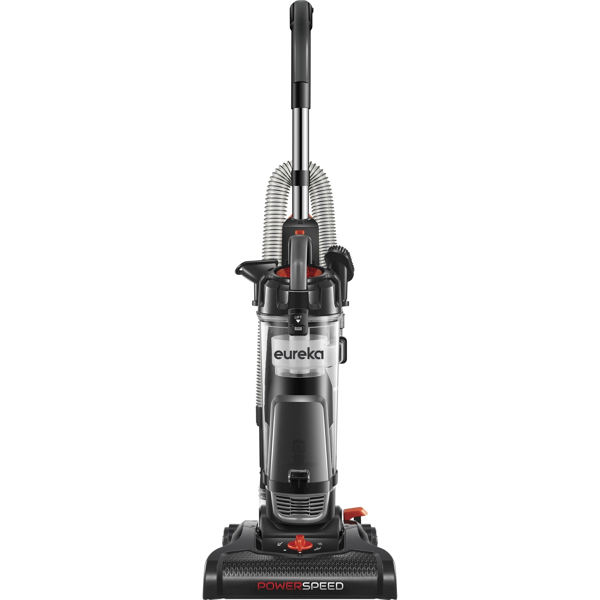 Eureka PowerSpeed Upright Vacuum Cleaner - Bagless - Wand, Crevice Tool, Upholstery Tool, Dusting Brush - 12.60" Cleaning Width - Carpet, Hardwood - 25 ft Cable Length - 7 ft Hose Length - Foam - Black, Silver