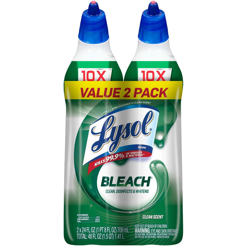 Lysol Bleach Toilet Bowl Cleaner - 24 fl oz (0.8 quart) - Disinfectant, Deodorize - Blue Bottle - 2 / Pack