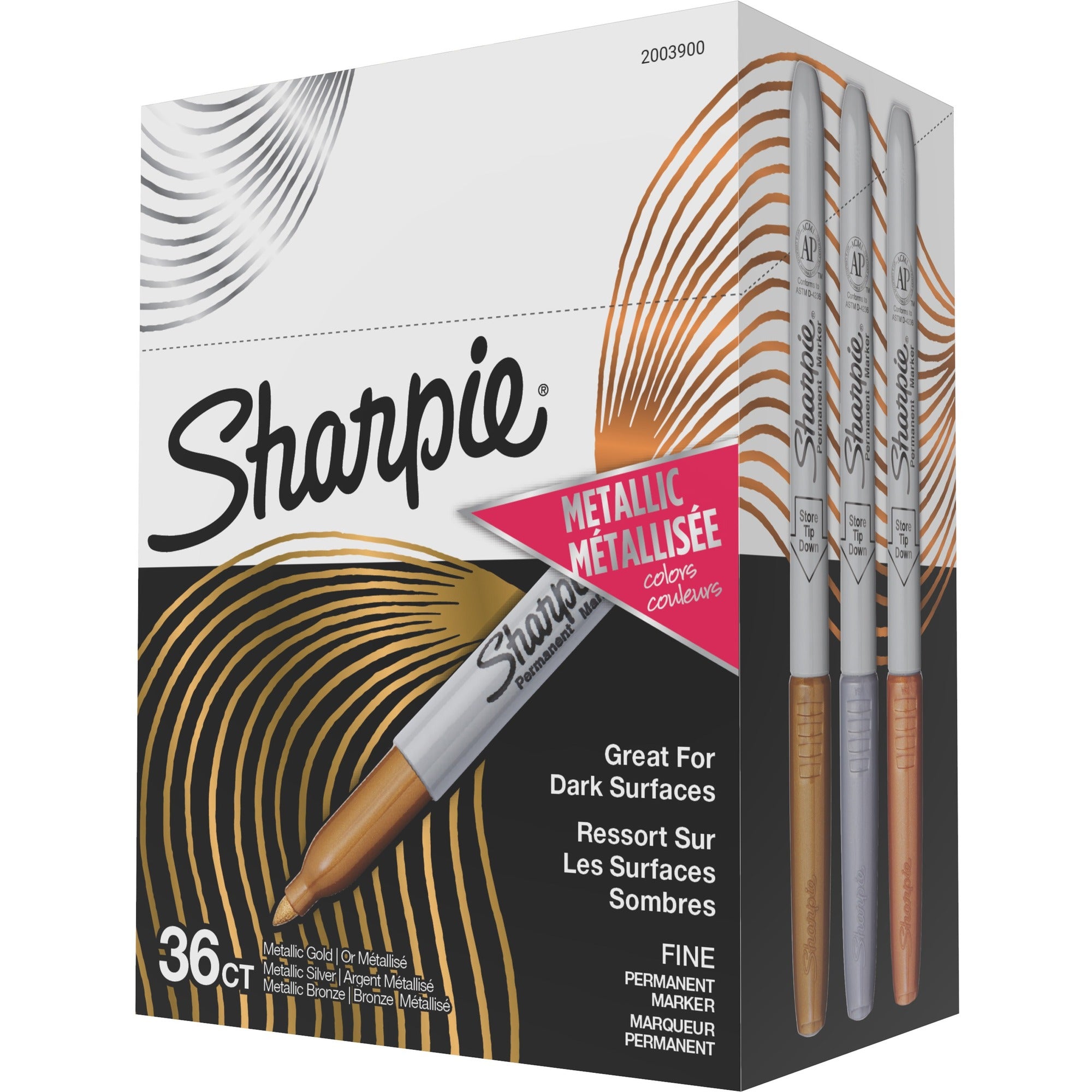 Sharpie Metallic Markers - 0.5 mm Fine Marker Point - Assorted Ink - Plastic Barrel - 36 / Box
