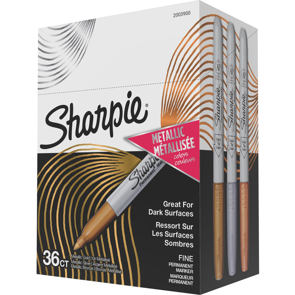 Sharpie Metallic Markers - 0.5 mm Fine Marker Point - Assorted Ink - Plastic Barrel - 36 / Box