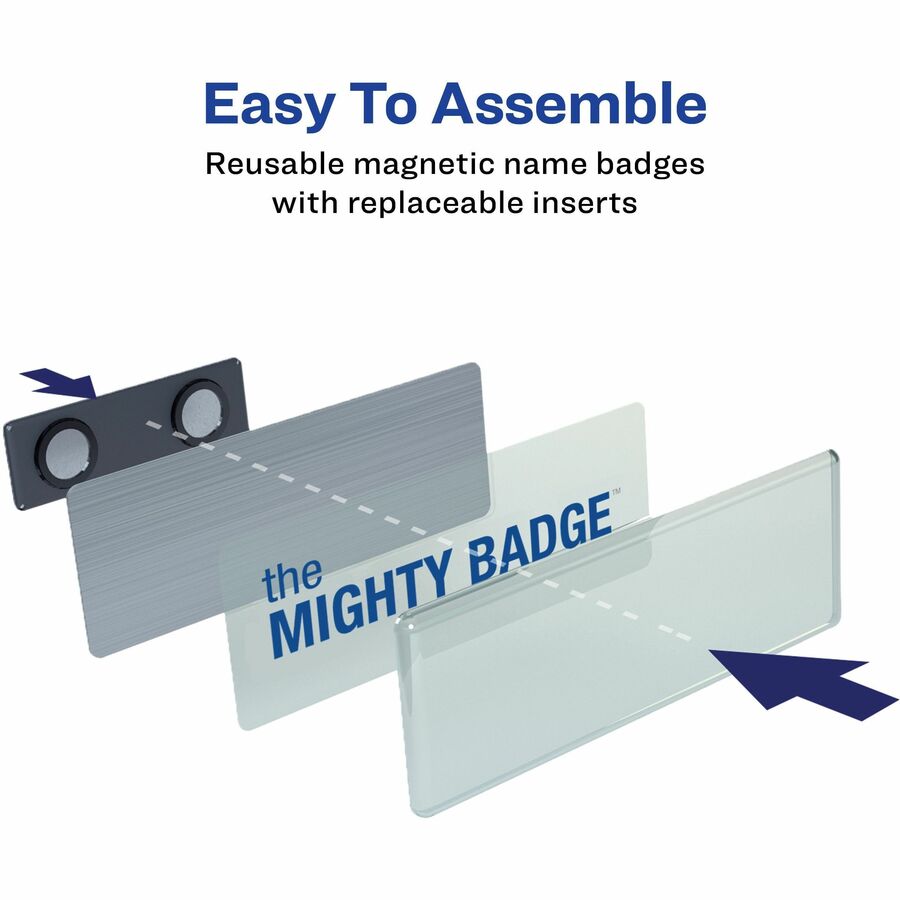 The Mighty Badge® by Avery® Mighty Badge Professional Reusable Name Badge System - Plastic - Silver - 10 / Pack