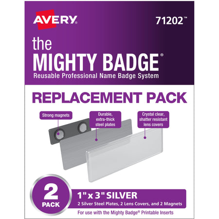 The Mighty Badge® by Avery® Professional Reusable Name Badge System Replacement Pack - Silver - 2 / Pack