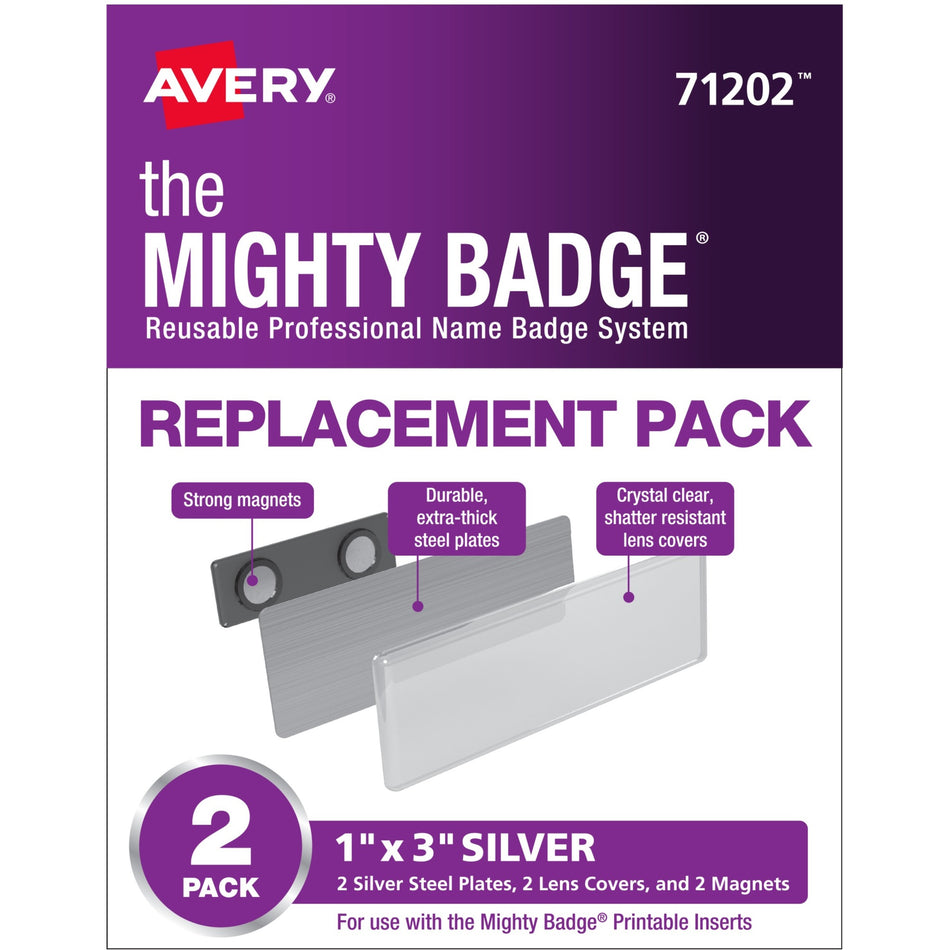 The Mighty Badge® by Avery® Professional Reusable Name Badge System Replacement Pack - Silver - 2 / Pack