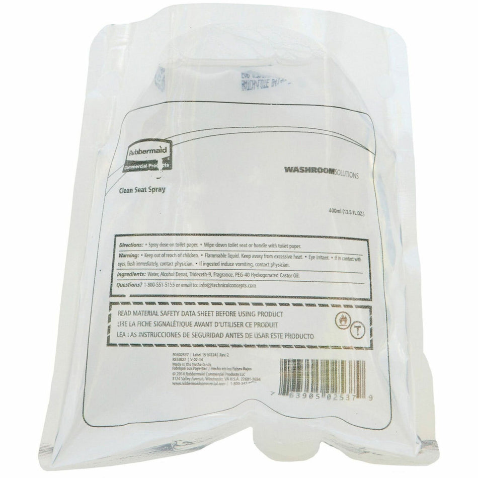 Rubbermaid Commercial Clean Seat Refill Spray - Ready-To-Use - 13.5 fl oz (0.4 quart) - Pleasant Scent - Hygienic - 12 / Carton