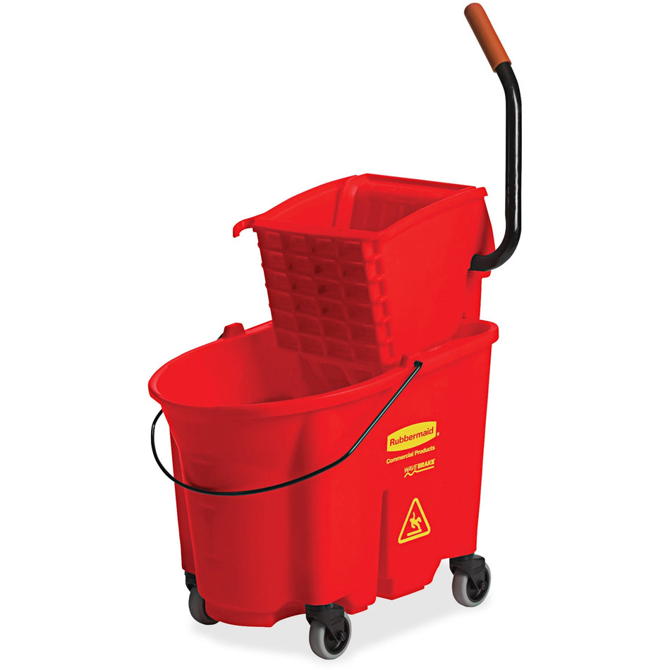 Rubbermaid Commercial WaveBrake 35 QT Side Press & Wringer - 8.75 gal - Splash Resistant - 36.5" x 15.7" x 20.1" - Tubular Steel, Plastic - Red - 1 / Carton