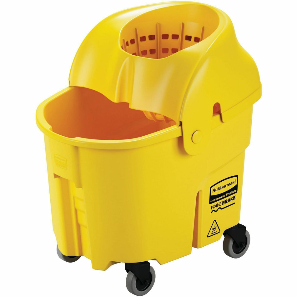 Rubbermaid Commercial WaveBrake 35 QT Institution Bucket & Wringer - 8.75 gal - Splash Resistant, Handle - 20.5" x 16.8" - Tubular Steel, Plastic - Yellow - 1 / Carton