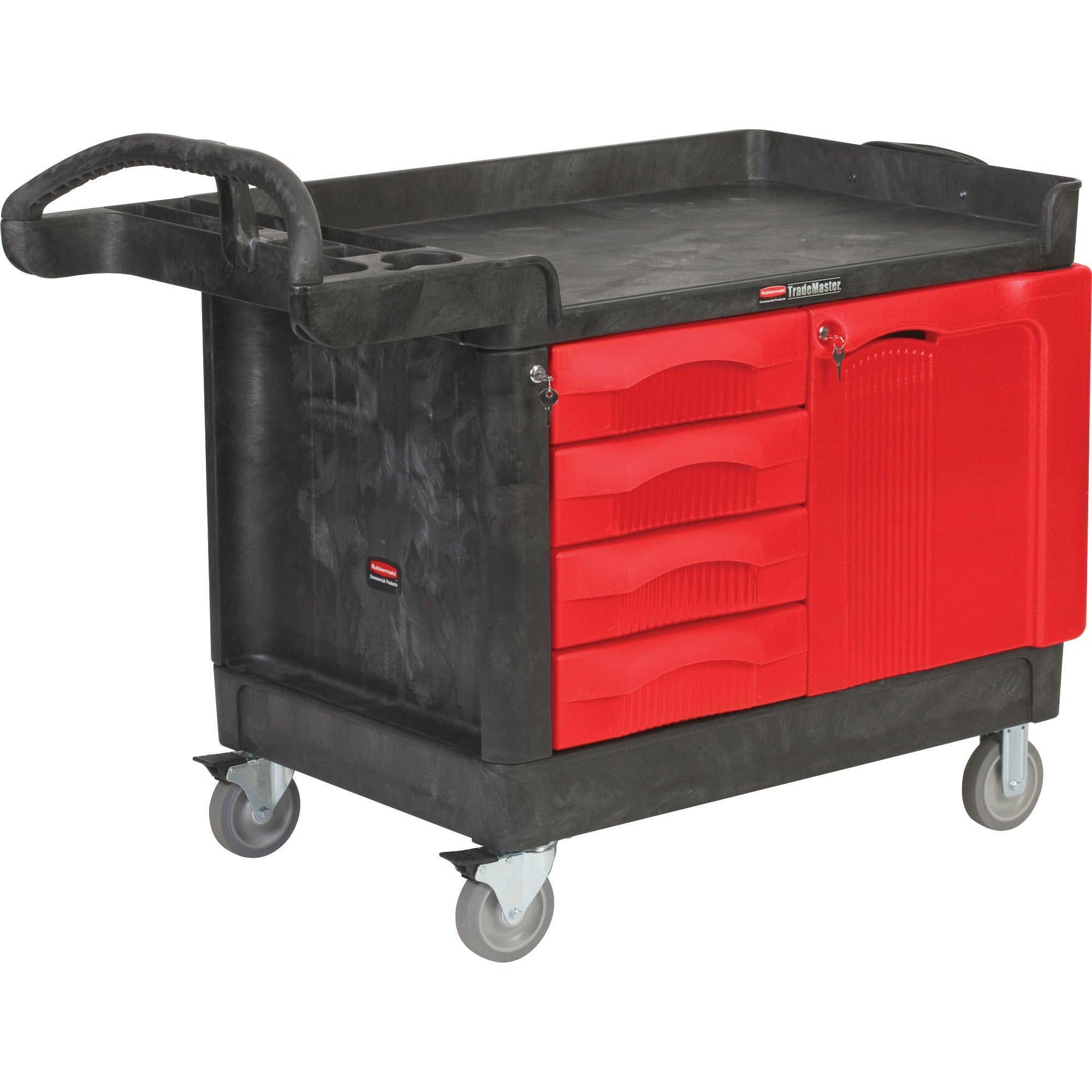 Rubbermaid Commercial TradeMaster Work Utility Cart - 750 lb Load Capacity - 5" Caster Size - Structural Foam - 27.87" Width x 50.75" Depth x 29" Height - Black, Red - 1 Each