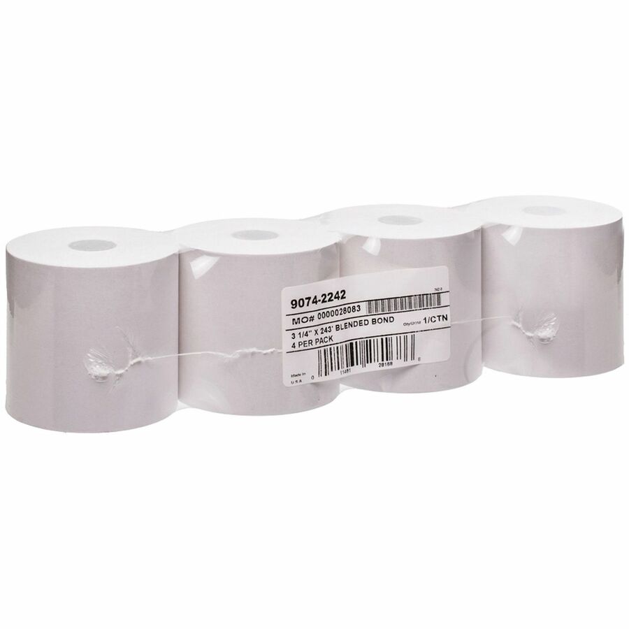 ICONEX 1-ply Blended Bond Paper POS Receipt Roll - 3 15/64" x 243 ft - White - 4 / Pack