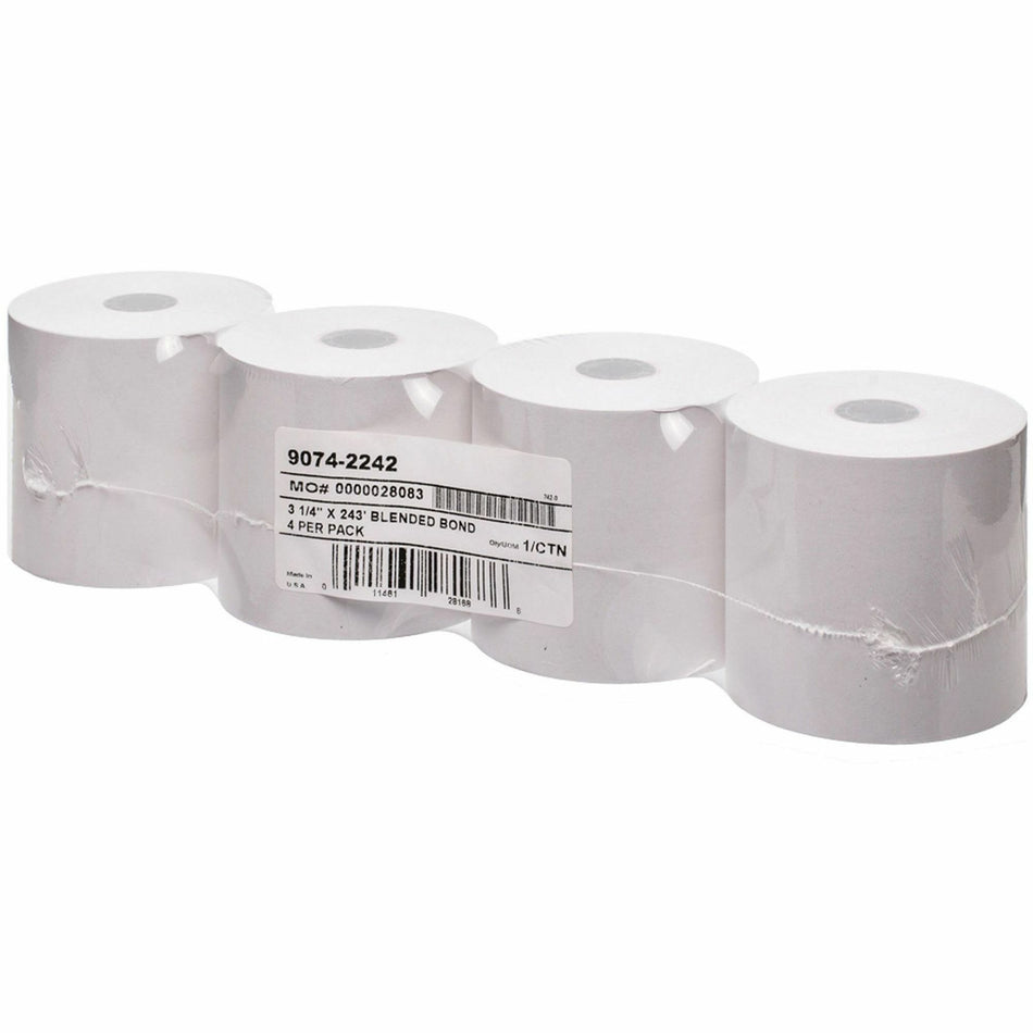 ICONEX 1-ply Blended Bond Paper POS Receipt Roll - 3 15/64" x 243 ft - White - 4 / Pack