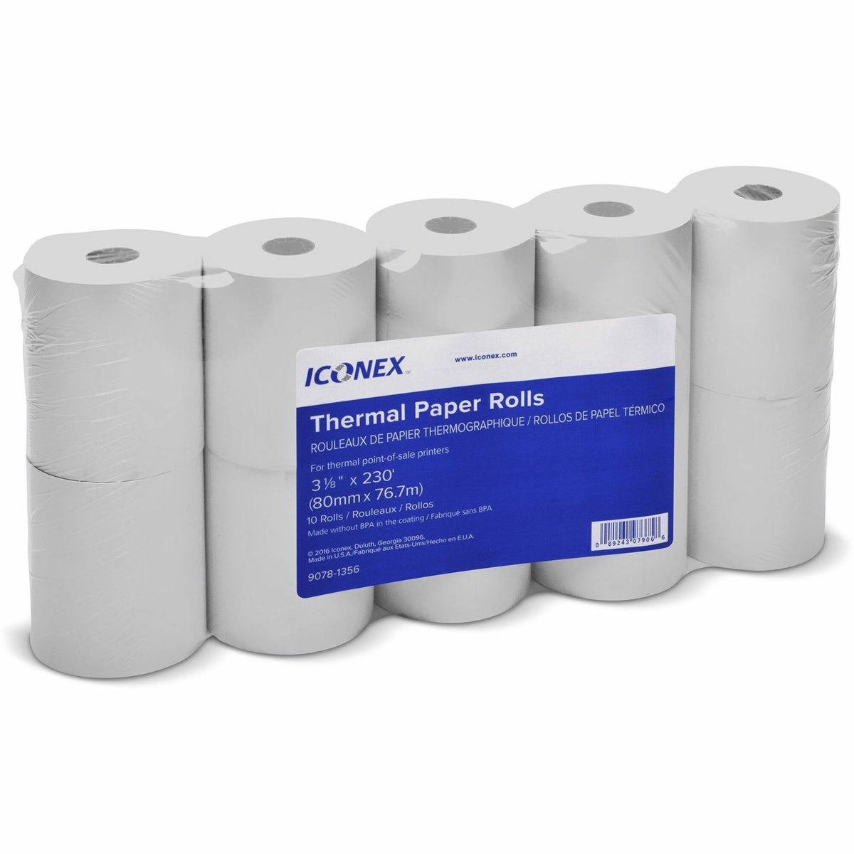 ICONEX 3-1/8" Thermal POS Receipt Paper Roll - 3 1/8" x 230 ft - White - 10 / Pack