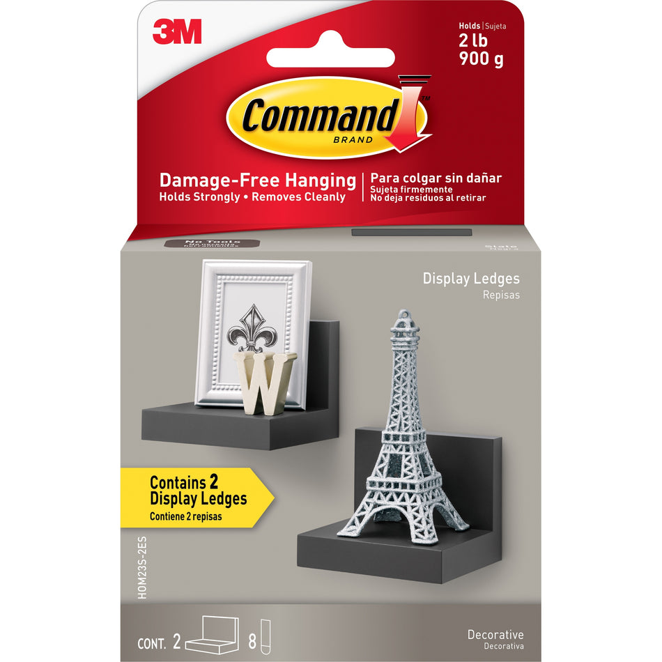 Command Display Ledges - 3" Height x 4" Width x 3.5" Depth - Slate - Plastic - 2 / Pack