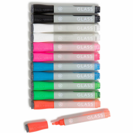 U Brands Magnetic Liquid Glass Markers - Bullet Marker Point - Erasable - Assorted Ink - Liquid - Gray Plastic Barrel - 12 / Pack