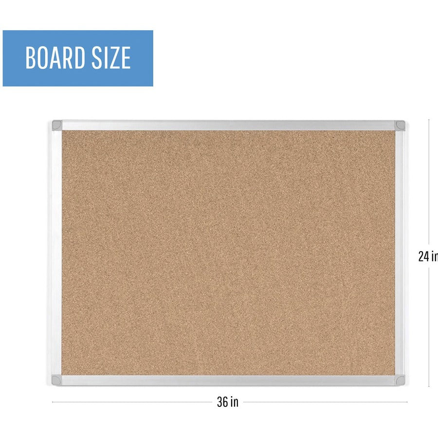 MasterVision Ayda Cork Bulletin Board - 0.50" Board Height x 24" Board Width x 36" Board Depth - Cork Surface - Self-healing, Durable, Resilient, Heavy-gauge - Aluminum Frame - 24" Height x 36" Width x 0.5" Depth - 1 Each