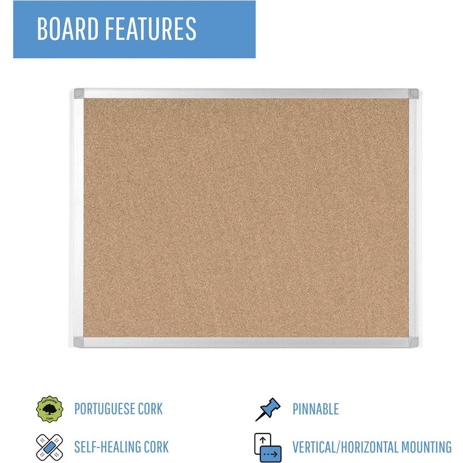 MasterVision Ayda Cork Bulletin Board - 0.50" Board Height x 24" Board Width x 36" Board Depth - Cork Surface - Self-healing, Durable, Resilient, Heavy-gauge - Aluminum Frame - 24" Height x 36" Width x 0.5" Depth - 1 Each