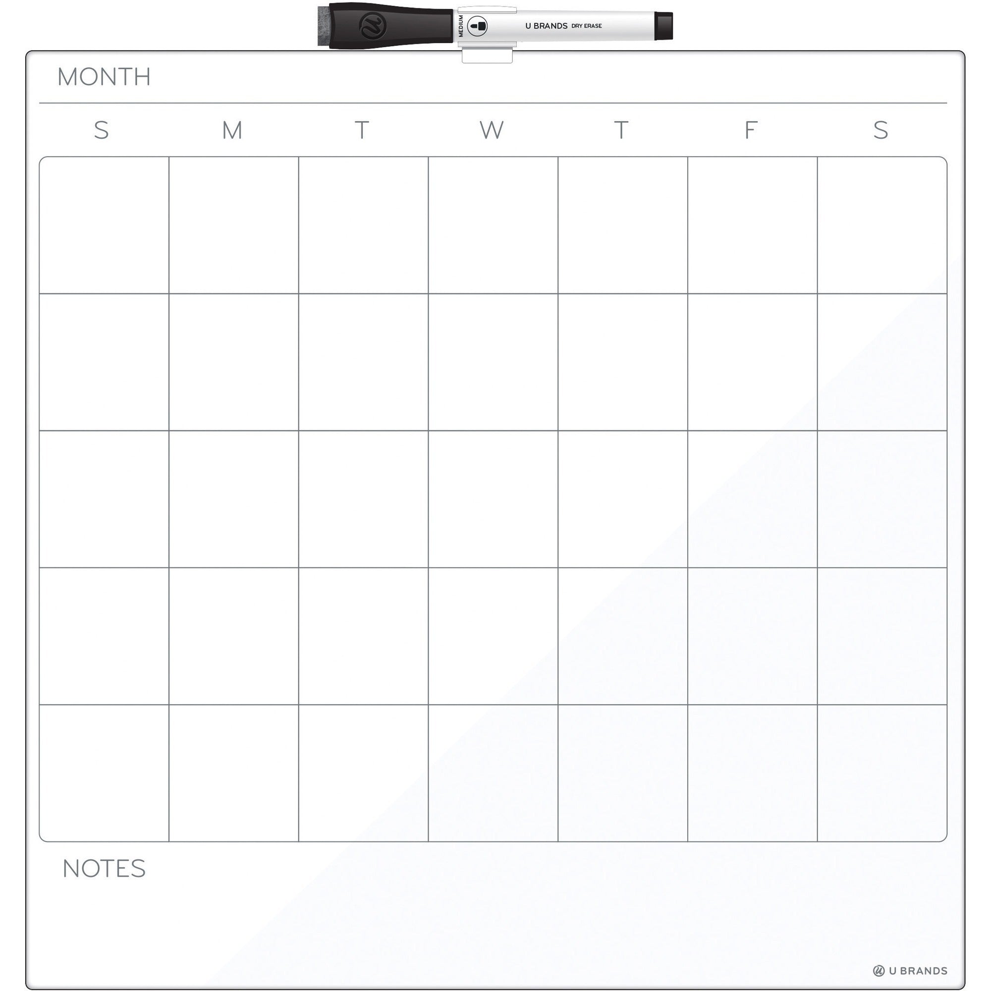 U Brands Magnetic Frameless Dry-Erase Calendar Board - 14" (1.2 ft) Width x 14.6" (1.2 ft) Height - White Painted Steel Surface - Square - Horizontal - Magnetic - 1 Each