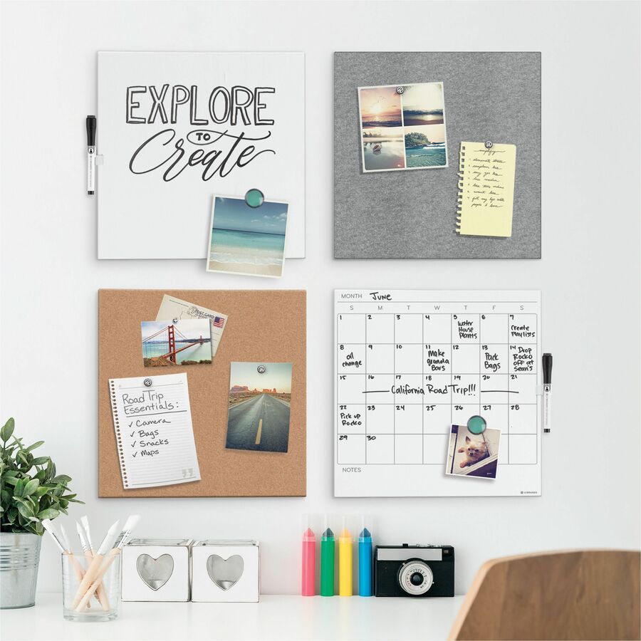 U Brands Magnetic Frameless Dry-Erase Board - 14" Square White Steel Surface