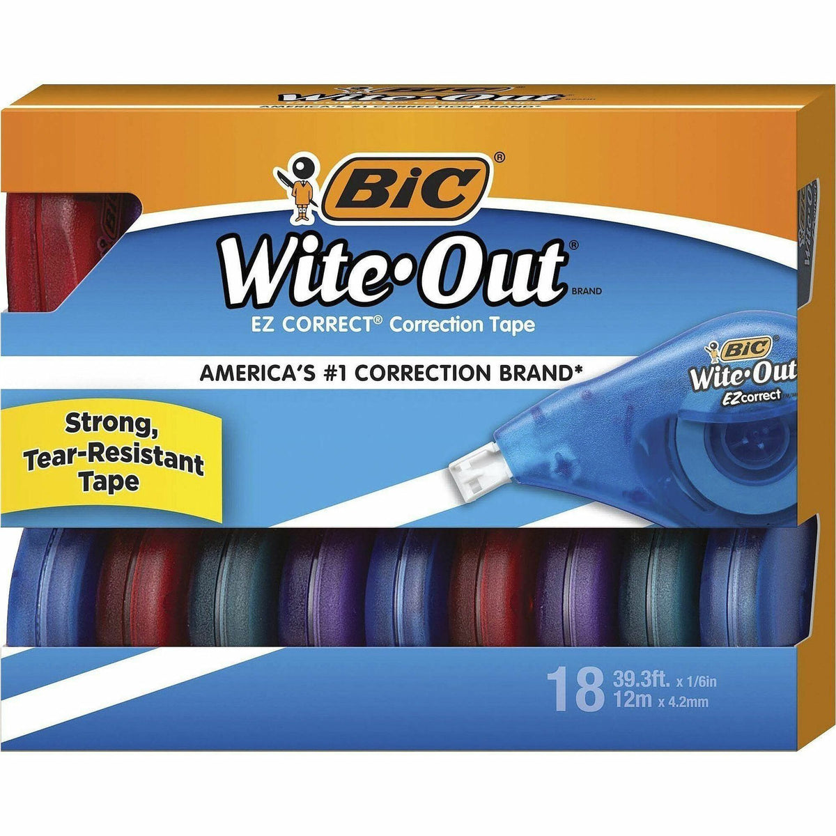 BIC Wite-Out EZ CORRECT Correction Tape - 0.20" Tape Width x 39.40 ft Tape Length - Tear Resistant, Odorless, Film-based - Translucent, White - 18 / Box