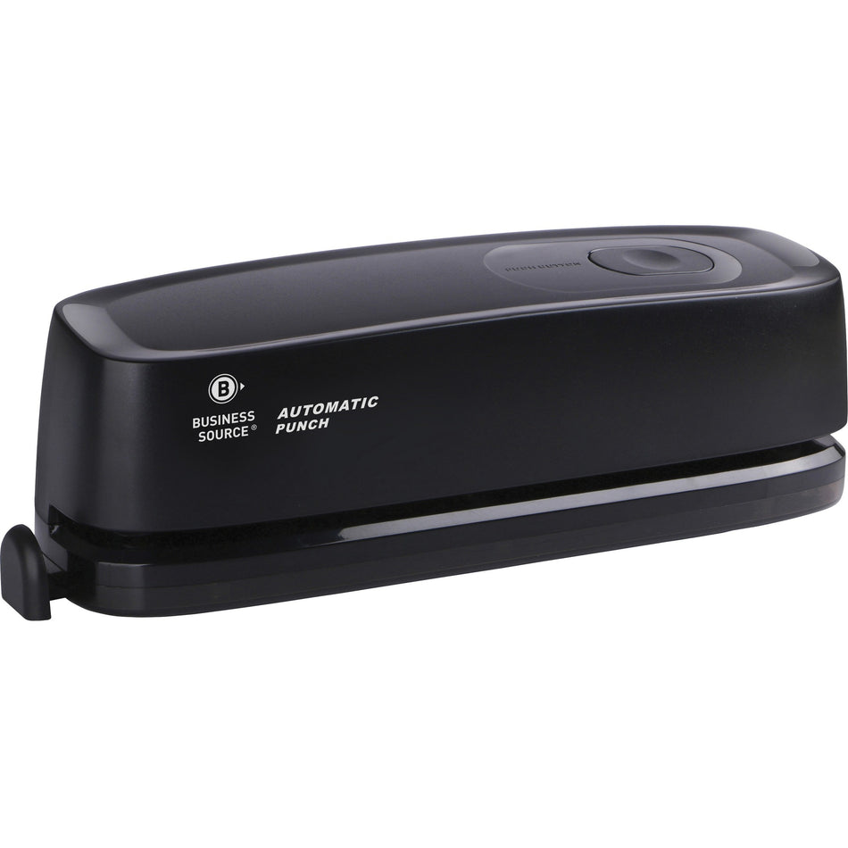 Business Source Electric Hole Punch - 3 Punch Head(s) - 10 Sheet of 20lb Paper - 9/32" Punch Size - 2.6" Width x 11.9" Depth x 3.2" Height - Black