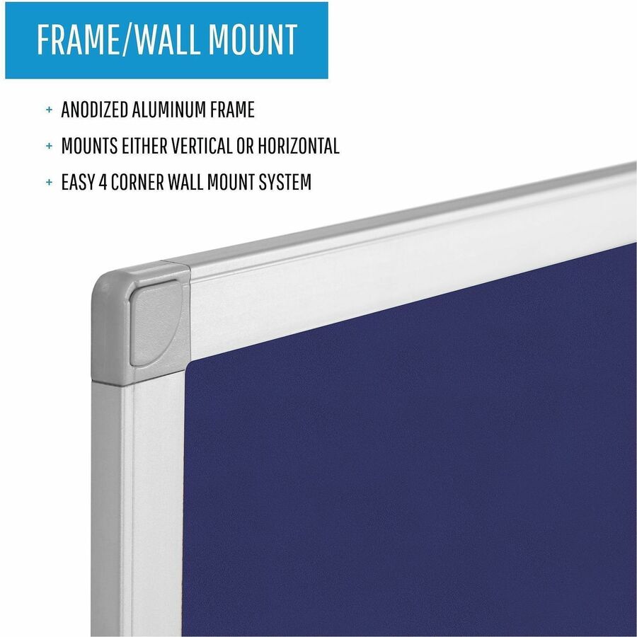 MasterVision Ayda Fabric 24"W Bulletin Board - Blue Fabric Surface - Tackable, Sleek Style, Robust - 0.5" Height x 24" Width - 1 Each