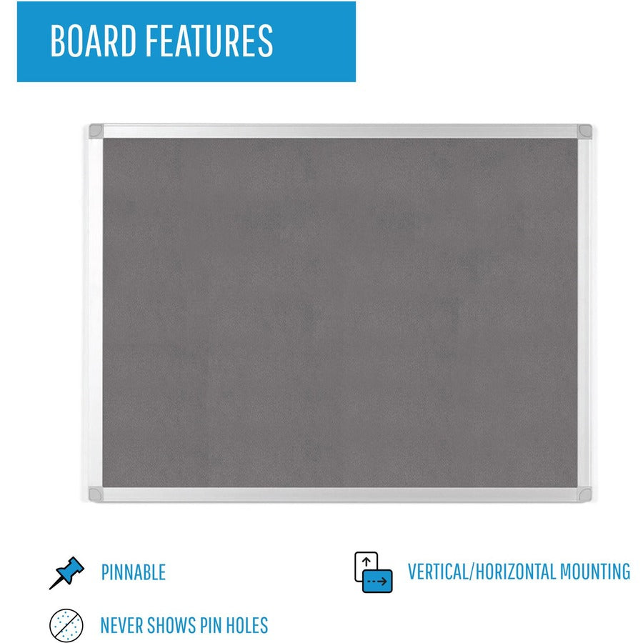MasterVision Ayda Fabric 24"W Bulletin Board - Gray Fabric Surface - Robust, Tackable, Sleek Style - 0.5" Height x 24" Width - 1 Each