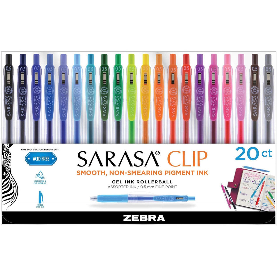 Zebra Pen SARASA Clip Retractable Gel Pen - 0.5 mm Medium Pen Point - Retractable - Water Based - 20 / Pack