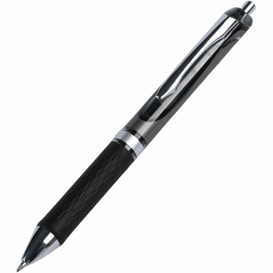 Integra Retractable Gel Ink Pen - 0.7 mm Medium Pen Point - Retractable - Black Ink - Gel-based - Black Barrel - Metal Tip - 1 Dozen