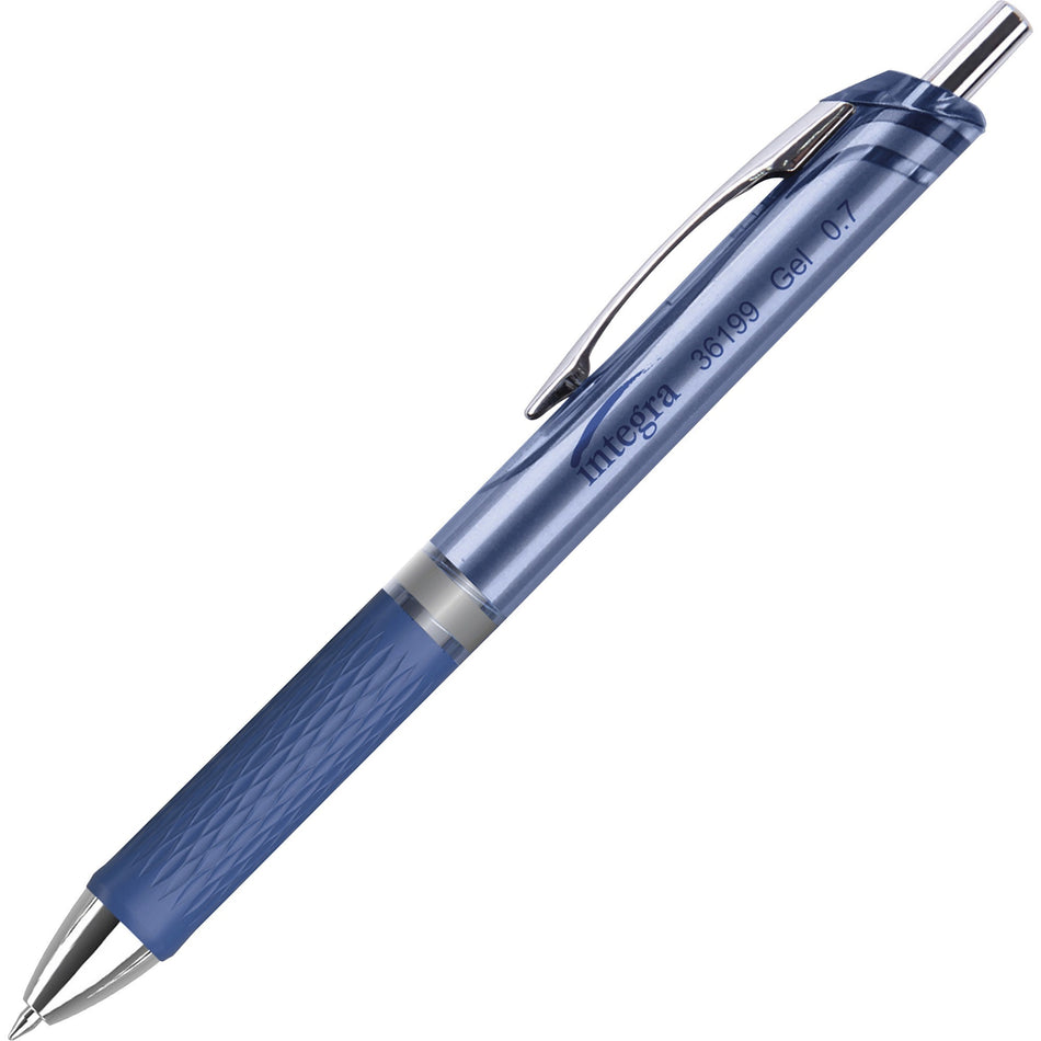 Integra Retractable Gel Ink Pen - 0.7 mm Medium Pen Point - Retractable - Blue Ink - Gel-based - Blue Barrel - Metal Tip - 1 Dozen