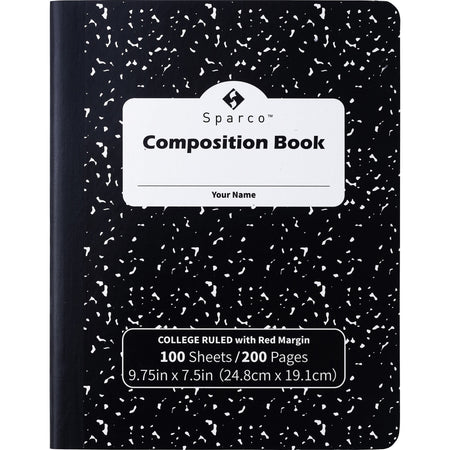 Sparco College Ruled Composition Notebook - 100 Pages - Sewn - Front Ruling Surface - 2.10" Height x 7.3" Width x 9.9" Length - Hard Cover, Label - 12 / Pack