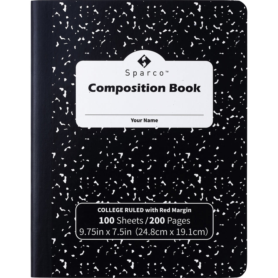 Sparco College Ruled Composition Notebook - 100 Pages - Sewn - Front Ruling Surface - 2.10" Height x 7.3" Width x 9.9" Length - Hard Cover, Label - 12 / Pack