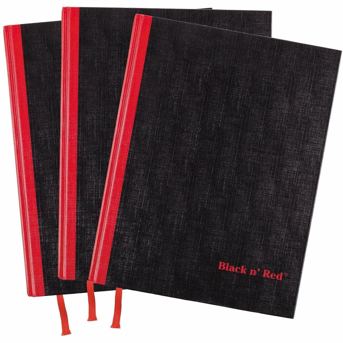 Black n' Red Casebound Hardcover Notebook 3-pack - Case Bound - 12" Height x 8.5" Width x 1.7" Length - Matte Cover - Hard Cover, Bleed Resistant, Ribbon Marker - 3 / Pack