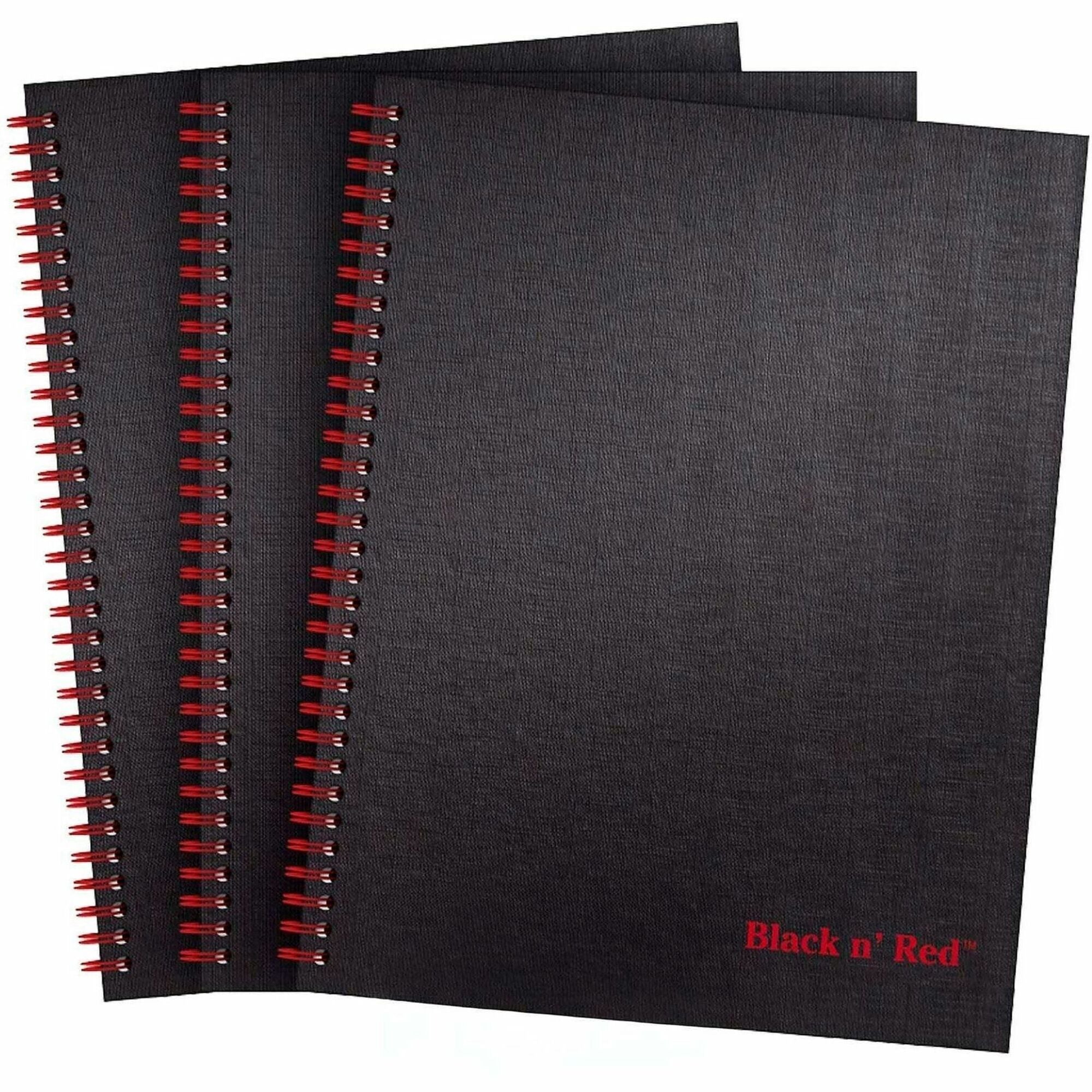 Black n' Red Hardcover Twinwire Business Notebook - Twin Wirebound - 12" Height x 8.5" Width x 1.7" Length - Matte Cover - Perforated, Bleed Resistant - 3 / Pack