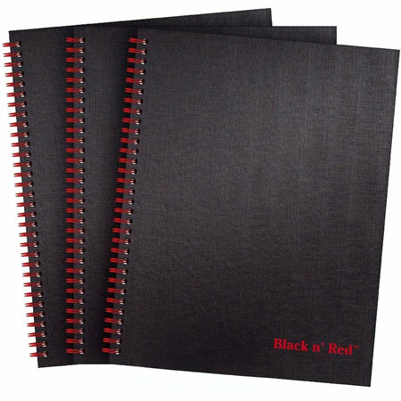 Black n' Red Hardcover Twinwire Business Notebook - Twin Wirebound - 12" Height x 8.5" Width x 1.7" Length - Matte Cover - Perforated, Bleed Resistant - 3 / Pack