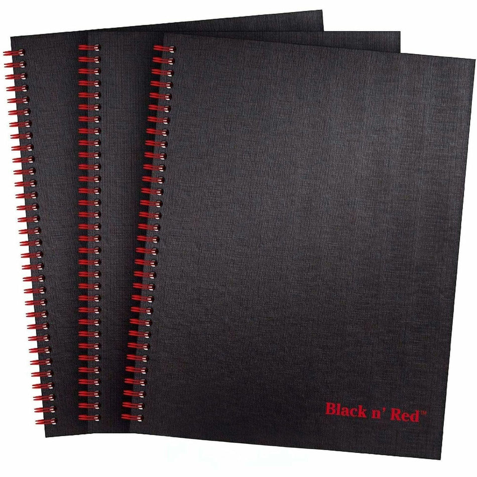 Black n' Red Hardcover Twinwire Business Notebook - Twin Wirebound - 12" Height x 8.5" Width x 1.7" Length - Matte Cover - Perforated, Bleed Resistant - 3 / Pack