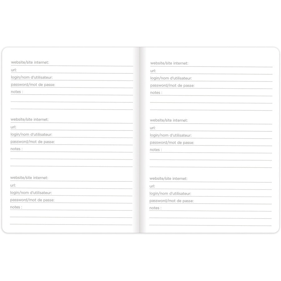 Rediform Password Notebook - 64 Pages - Sewn - 0.40" Height x 3.5" Width x 5" Length - Black Cover - Compact, Flexible Cover, Bilingual Format, Note Section - Recycled - 1 Each