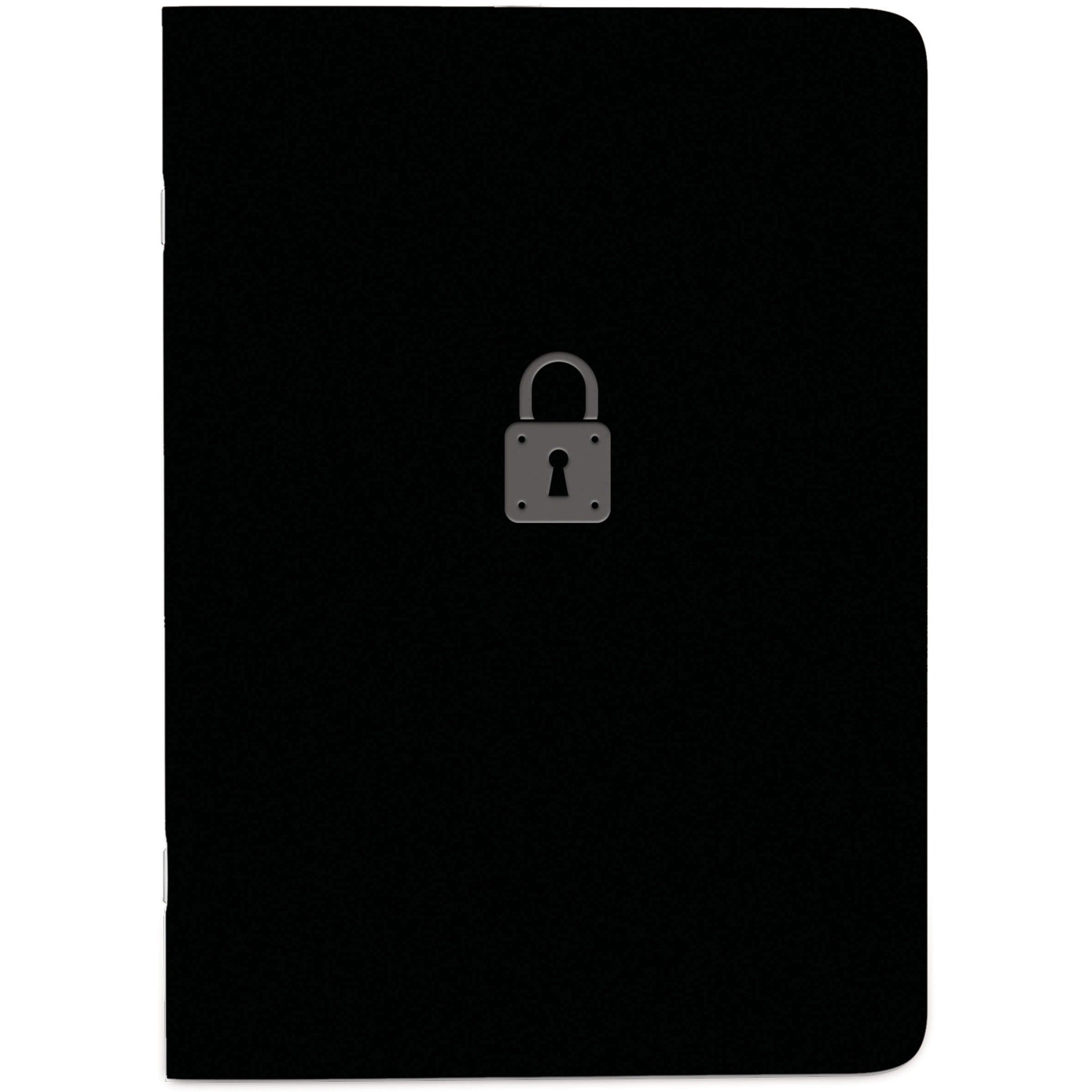 Rediform Password Notebook - 64 Pages - Sewn - 0.40" Height x 3.5" Width x 5" Length - Black Cover - Compact, Flexible Cover, Bilingual Format, Note Section - Recycled - 1 Each