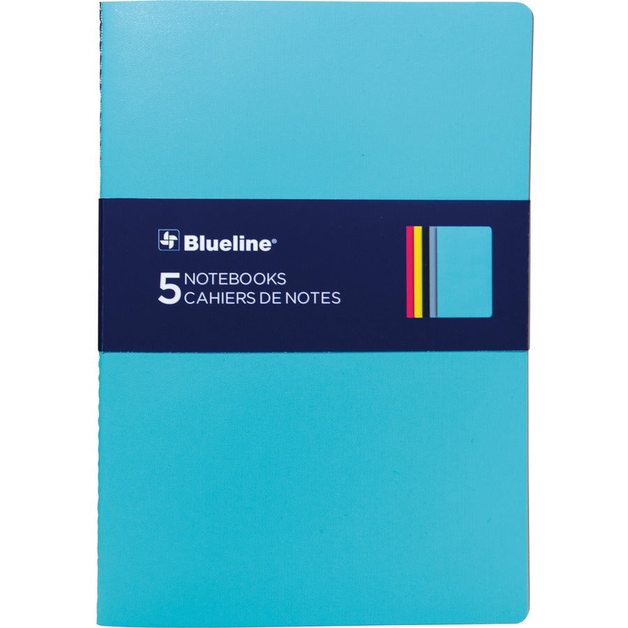 Rediform Blueline 5 Notebooks Pack - 64 Pages - Sewn - 5 3/4" x 8 1/4" Sheet Size - Assorted Cover - Soft Cover, Flexible Cover, Bleed Resistant - 5 / Pack