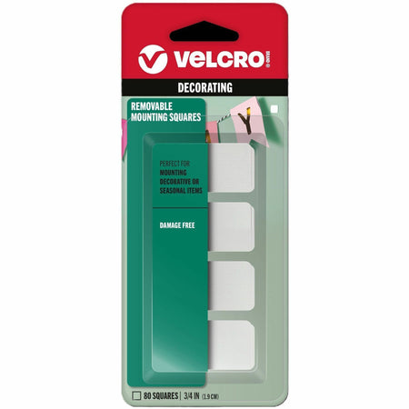 VELCRO®  Removable Mounting Tape - 0.75" Length x 0.75" Width - White - 80 / Pack
