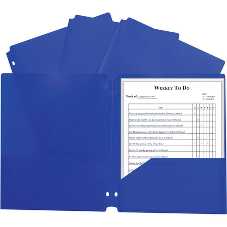 C-Line 2-pocket Heavyweight Poly Portfolio Pocket - 9.4" Width x 11.4" Length x 100 mil Thickness - For Letter 8 1/2" x 11" Sheet - 3 x Holes - Ring Binder - Rectangular - Blue - Polypropylene - 25 / Box