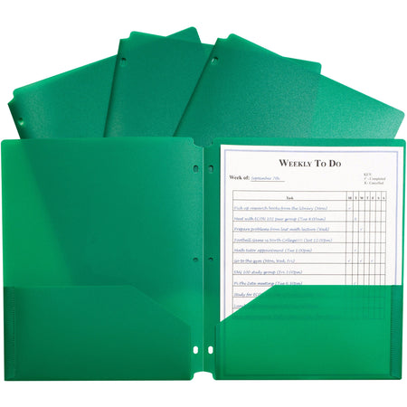 C-Line 2-pocket Heavyweight Poly Portfolio Pocket - 9.4" Width x 11.4" Length x 100 mil Thickness - For Letter 8 1/2" x 11" Sheet - 3 x Holes - Ring Binder - Rectangular - Green - Polypropylene - 25 / Box