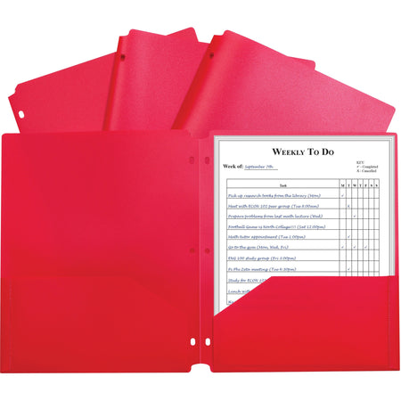 C-Line 2-pocket Heavyweight Poly Portfolio Pocket - 9.4" Width x 11.4" Length x 100 mil Thickness - For Letter 8 1/2" x 11" Sheet - 3 x Holes - Ring Binder - Rectangular - Red - Polypropylene - 25 / Box