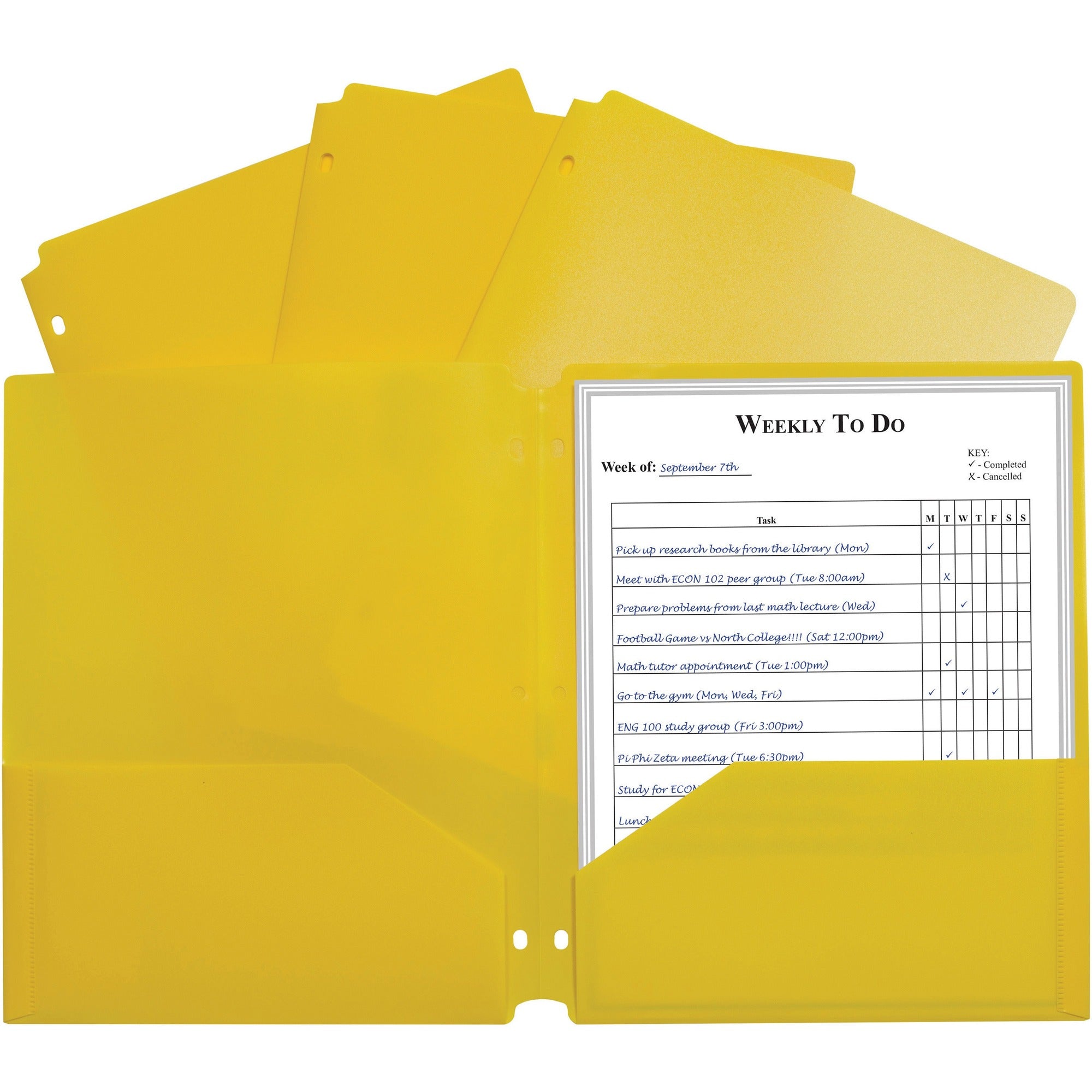 C-Line 2-pocket Heavyweight Poly Portfolio Pocket - 9.4" Width x 11.4" Length x 100 mil Thickness - For Letter 8 1/2" x 11" Sheet - 3 x Holes - Ring Binder - Rectangular - Yellow - Polypropylene - 25 / Box