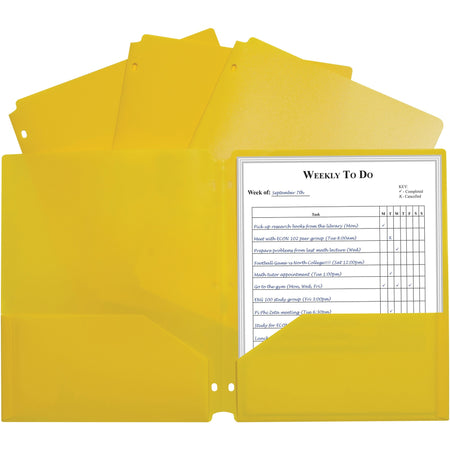 C-Line 2-pocket Heavyweight Poly Portfolio Pocket - 9.4" Width x 11.4" Length x 100 mil Thickness - For Letter 8 1/2" x 11" Sheet - 3 x Holes - Ring Binder - Rectangular - Yellow - Polypropylene - 25 / Box