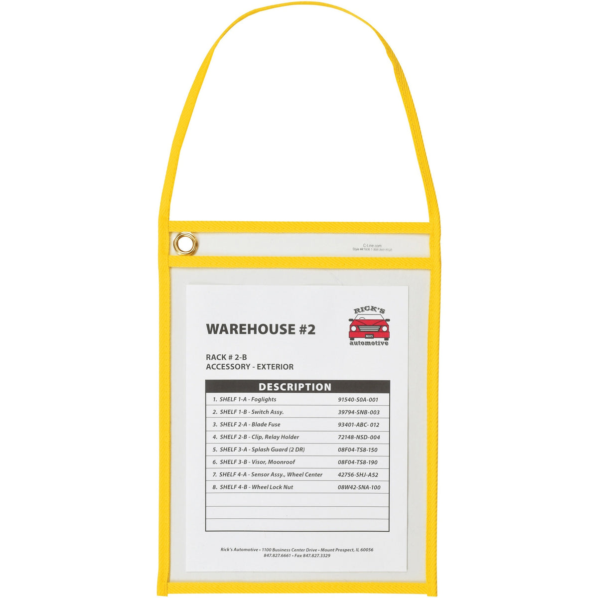 C-Line Hanging Strap Shop Ticket Holder - 12" Height x 9" Width x 16" Length - Vinyl - Yellow - 15 / Box