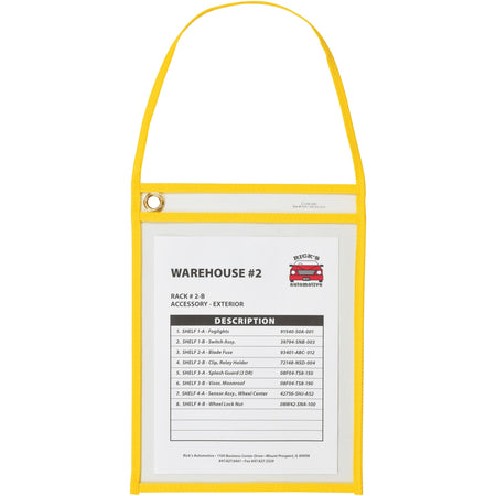 C-Line Hanging Strap Shop Ticket Holder - 12" Height x 9" Width x 16" Length - Vinyl - Yellow - 15 / Box